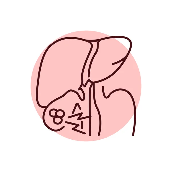 Значок Цветовой Линии Желчекаменной Печени Человеческие Болезни Пиктограмма Веб Страницы — стоковый вектор