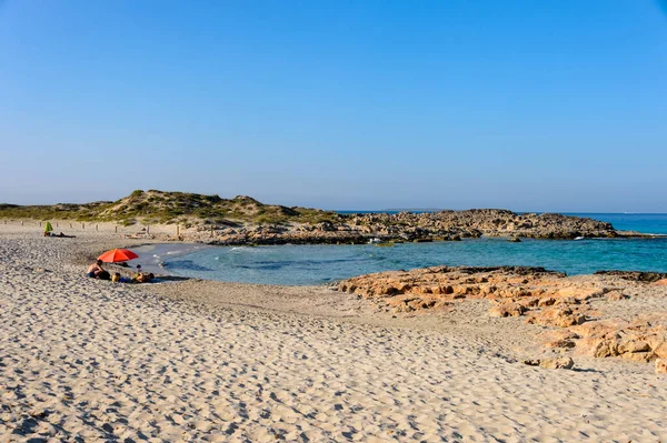 Trucadors Strand Formentera Ligger Nordost Med Tillgång Genom Trägång Till — Stockfoto