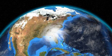 Florida 'daki Ian Kasırgası. Dünya uzaydan görünüyor. Son derece detaylı ve gerçekçi yüksek çözünürlüklü üç boyutlu resimleme. Bu çizimin elementleri NASA tarafından döşenmiştir..