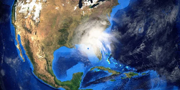 Florida 'daki Ian Kasırgası. Dünya uzaydan görünüyor. Son derece detaylı ve gerçekçi yüksek çözünürlüklü üç boyutlu resimleme. Bu çizimin elementleri NASA tarafından döşenmiştir..