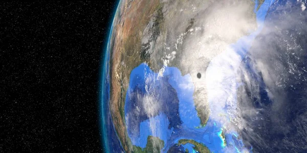 南卡罗来纳州的胡里卡伊恩从太空看到的地球 非常详细和现实的高分辨率3D天气图 这种渲染的元素已经由美国航天局提供 — 图库照片