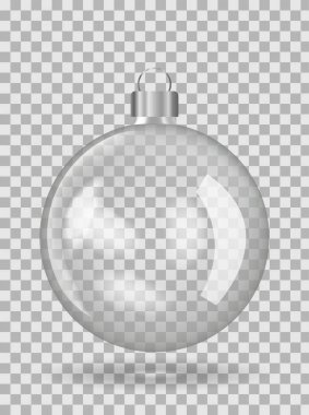 Noel ağacı boş topu şeffaf arkaplan izole. Şeffaf, şeffaf cam Xmas mücevherleri. EPS 10 vektörü.