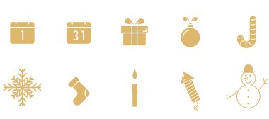 Yeni yıl simgeleri. Vektör illüstrasyonu beyaz arkaplanda izole edildi.