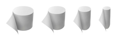 Kağıt Kaseti rulo Set vektör. Banyo hijyen. 3D tuvalet kağıdı boş. Mutfak havlu paketleme, tuvalet kağıdı rulosu illüstrasyon izole