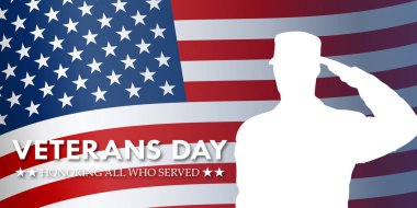 Teşekkürler Gaziler. Vektör illüstrasyonunu yapan herkesi onurlandırıyorum. Mavi arka planda ABD bayrağı dalgalanıyor. Gaziler günü kartı.