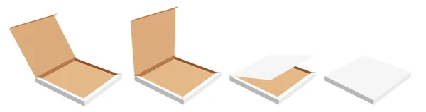 Упаковка Пиццы Коробка Пиццей Открытой Крышкой Пустыми Коробками Пакетами Доставки — стоковый вектор