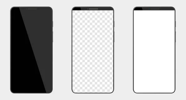 Conjunto de maqueta realista smartphone con pantalla en blanco. Plantilla de visualización teléfono — Vector de stock