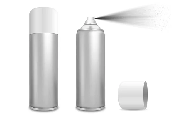 Vector Realistico Bianco Blank Spray Can Spray Bottiglia Con Tappo — Vettoriale Stock