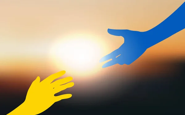 Het silhouet van handen reikt uit om te helpen. Stop de oorlog in Oekraïne, Help Oekraïne. — Stockvector