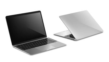 Laptop siyah ekran ile modellenir. Vektör illüstrasyonu