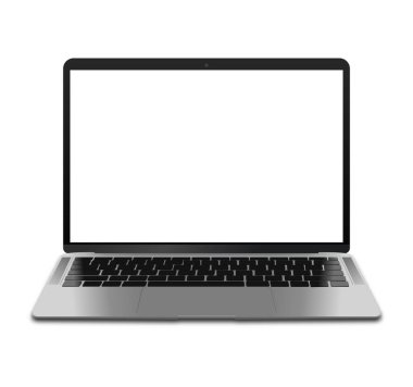 Şeffaf ekran modeliyle izole edilmiş bir laptop. Ürperti ile gerçekçi dizüstü bilgisayar modellemesinin vektör çizimi.