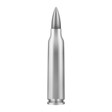 Otomatik tüfekler için beyaz arka planda izole edilmiş metal mermi. Kurşun 7.62 mm kalibre..