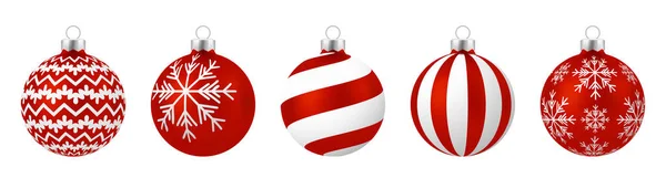 一套现实的红色圣诞球 饰物与白色背景隔离 — 图库矢量图片