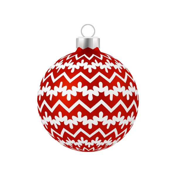 Bola Natal Vermelho Com Ornamento Branco Vetor —  Vetores de Stock