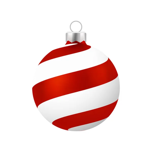 Palla Natale Rossa Con Ornamento Bianco Vettore — Vettoriale Stock