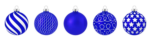 Conjunto Bolas Natal Azul Realista Com Ornamento Isolado Fundo Branco —  Vetores de Stock