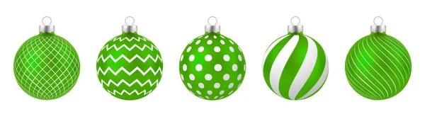 Set Bolas Navidad Realistas Verdes Con Adorno Aislado Sobre Fondo — Vector de stock