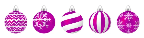 一套现实的紫色圣诞球 饰物与白色背景隔离 — 图库矢量图片