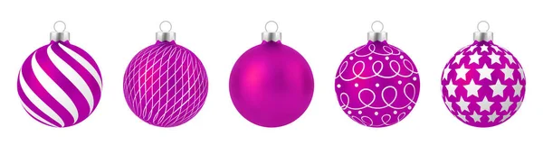 Set Bolas Realistas Navidad Púrpura Con Adorno Aislado Sobre Fondo — Vector de stock