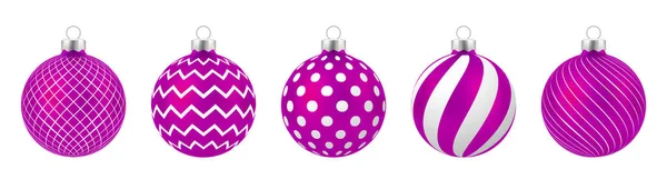 Conjunto Bolas Natal Roxo Realista Com Ornamento Isolado Fundo Branco —  Vetores de Stock