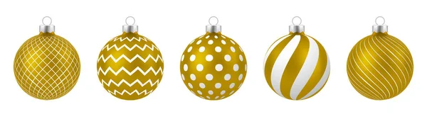 一套现实的金色圣诞球 饰物与白色背景隔离 — 图库矢量图片
