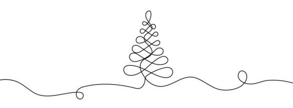 Fond Noël Avec Arbre Dessin Une Ligne Illustration Vectorielle — Image vectorielle