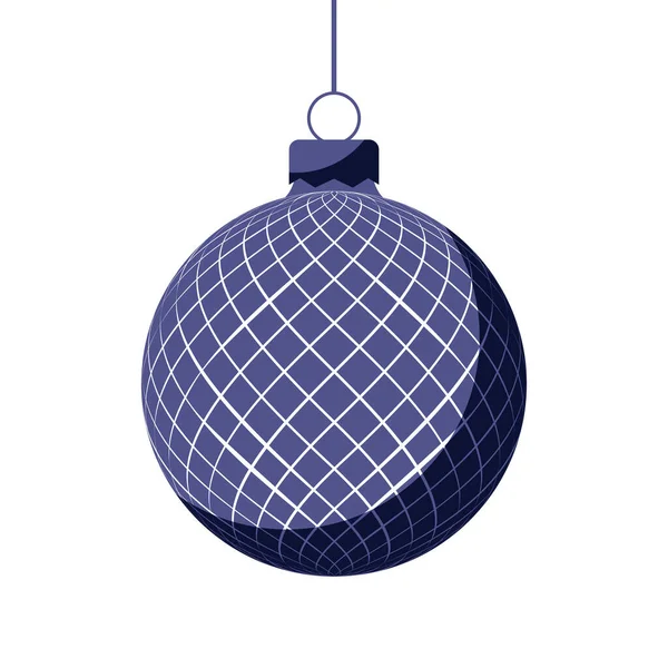 Palla Natale Blu Con Ornamento Natalizio Illustrazione Vettoriale Disegno Piatto — Vettoriale Stock