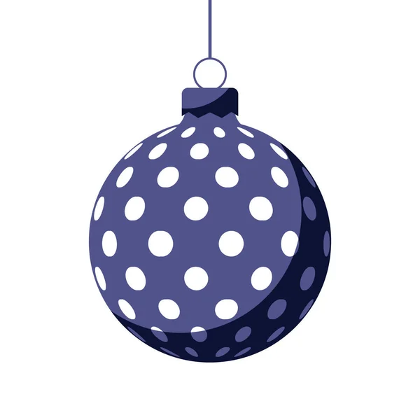 Palla Natale Blu Con Ornamento Natalizio Illustrazione Vettoriale Disegno Piatto — Vettoriale Stock