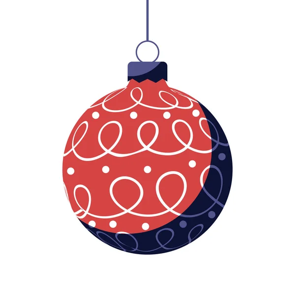Red Christmas ball with holiday ornament. Vector illustration in flat design. 2023 toy for christmas tree