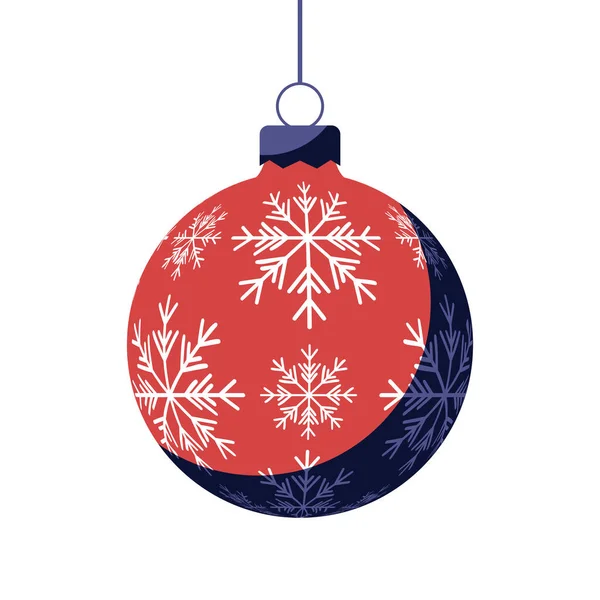 Palla Natale Rossa Con Ornamento Natalizio Illustrazione Vettoriale Disegno Piatto — Vettoriale Stock