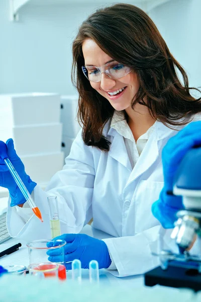 Beautiful Young Female Scientist Researcher Working Laboratory Test Tube Doing — Stock Photo, Image