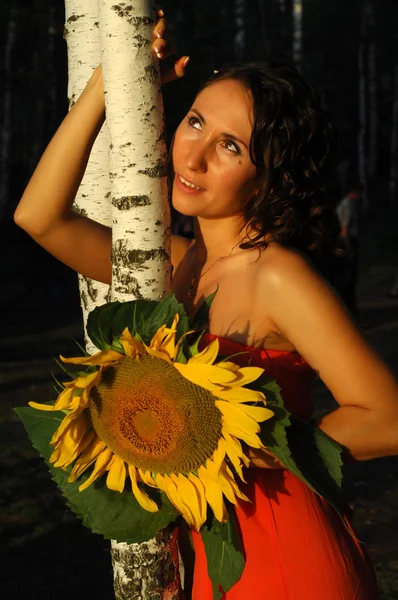 Chica con un girasol — Foto de Stock