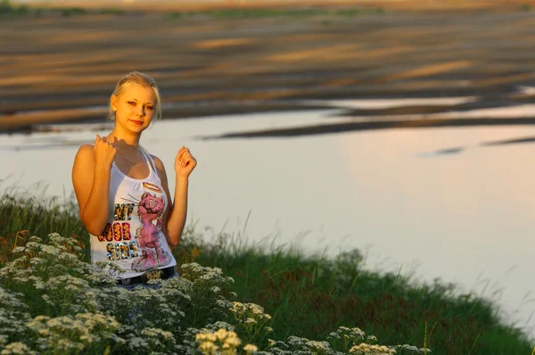 Girl on river — Stock Photo, Image