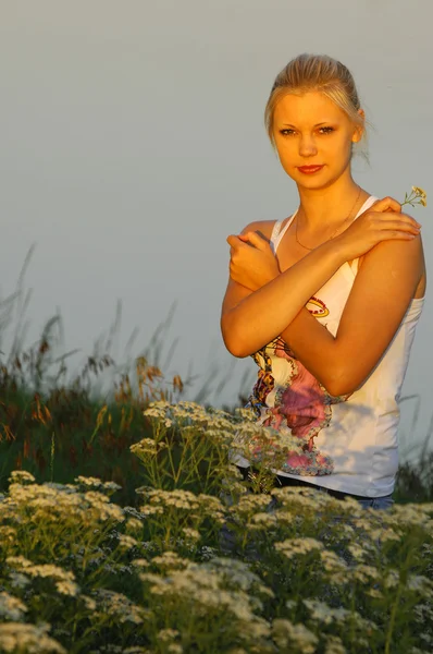 Girl on river — Stock Photo, Image