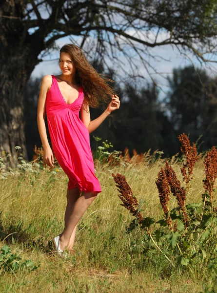 Girl in the open air on the nature — Stock Photo, Image