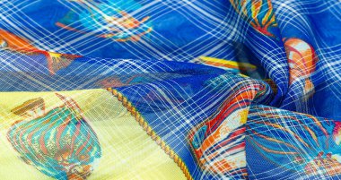 Lacivert ipek kumaş, mercan resifi balığı, deniz teması. Çocuk sanatı. arkaplan, doku, desen