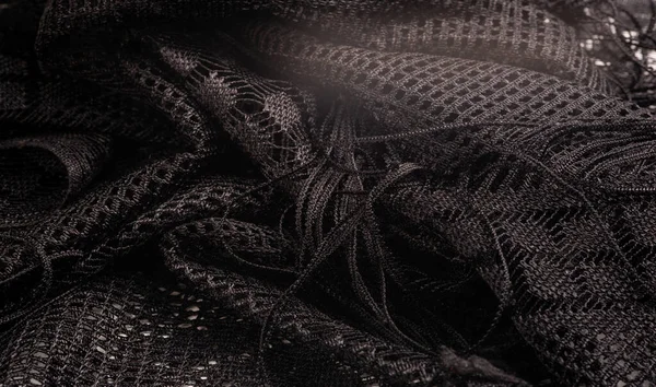 Doku, arkaplan, tasarım, siyah kadın dantelinden şal, siyah dantelden örgü, püskül, el örgüsü çiçek festivali armağanı tasarımından düğün üçgeni kartpostalı