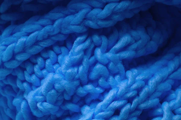 Modrá Vlněná Šála Velký Tlustý Pletenec Nádherná Ručně Vyrobená Vlna — Stock fotografie