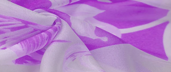 Шелковая Ткань Фиолетовые Цветы Серебряном Белом Фоне Тонкая Ткань Пастельных — стоковое фото