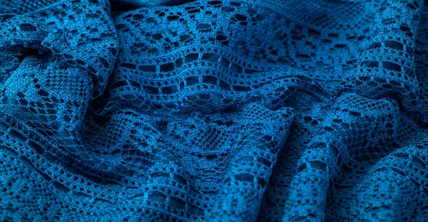 Blue Knitted Lace Triangular Scarf Shawl Autumn Winter Scarf Hood — Stock Photo, Image