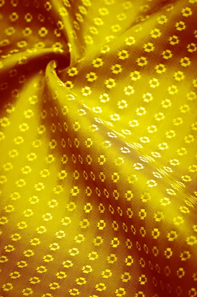 Tessuto Seta Oro Giallo Con Piccoli Motivi Quadrati Rombi Ricchezza — Foto Stock
