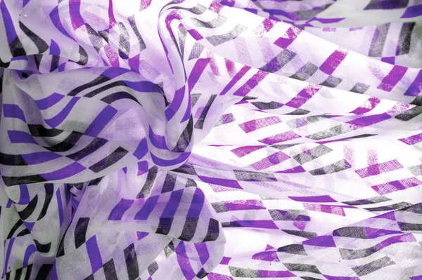 Tejido Seda Blanca Con Formas Rombo Geométricas Púrpura Negra Dibujo — Foto de Stock