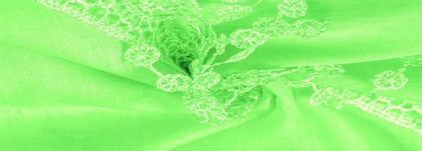 Весняно Зелений Шовк Мереживними Накидами Гладкий Елегантний Зелений Шовк Або — стокове фото