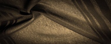 Sepya ipek çizgili kumaş. Bej, sepya ve krem rengi soyut ipek tonlar. Kumaşta eski model. Arkaplan dokusu, dekoratif süs