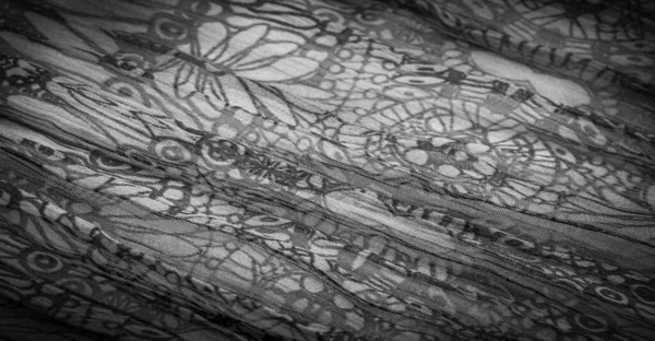 Black Silk Fabric Floral Pattern Wavy Corrugation Fine Wave Surface — Stock Photo, Image
