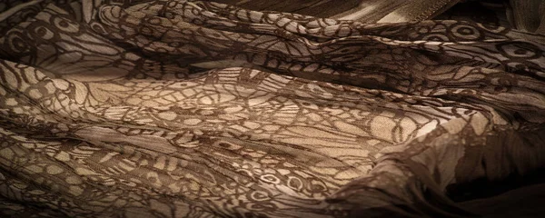 褐色真丝面料 波纹波纹 织物表面的浪花 背景质地 装饰品 — 图库照片