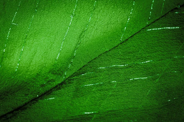 Tecido Seda Verde Com Lurex Fundo Textura Brilhante Fundo Cetim — Fotografia de Stock