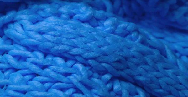 Blauwe Gebreide Wollen Sjaal Groot Dik Gebreid Prachtige Handgemaakte Wol — Stockfoto