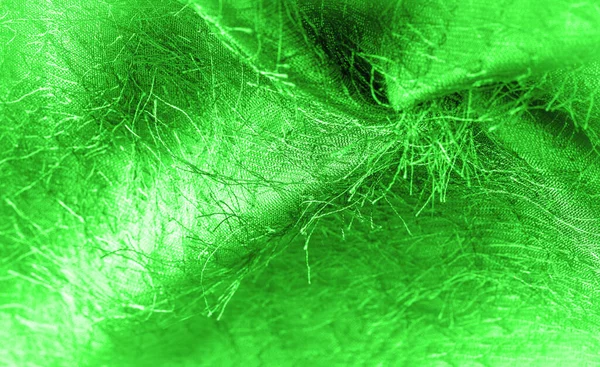 Tessuto Seta Verde Fili Tessuti Tessuto Effetto Soffice Struttura Sfondo — Foto Stock