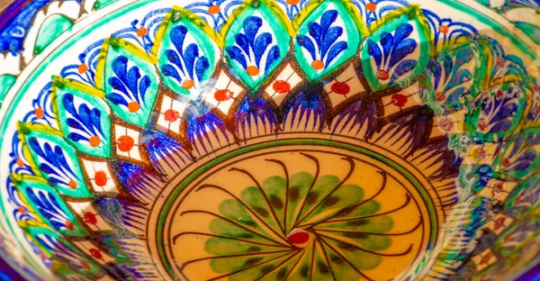 Texture Sfondo Pattern Arte Popolare Prodotti Ceramici Nazionali Uzbeki Dipinto — Foto Stock